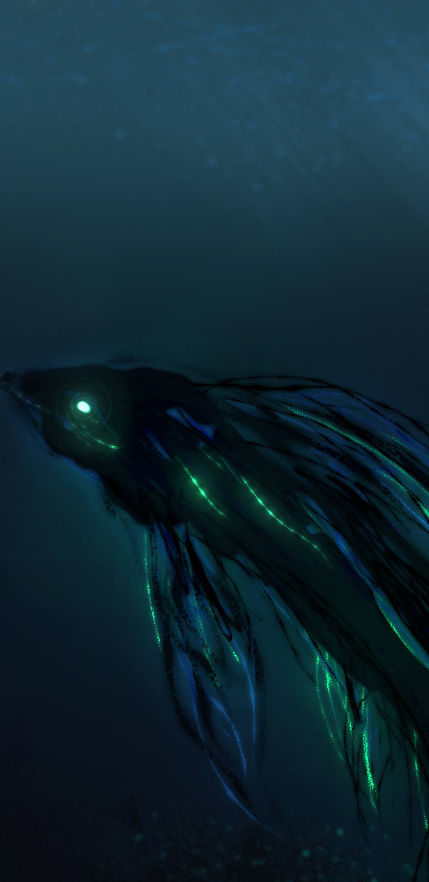 Blauer Und Schwarzer Fisch im Wasser. Wallpaper in 1440x2960 Resolution