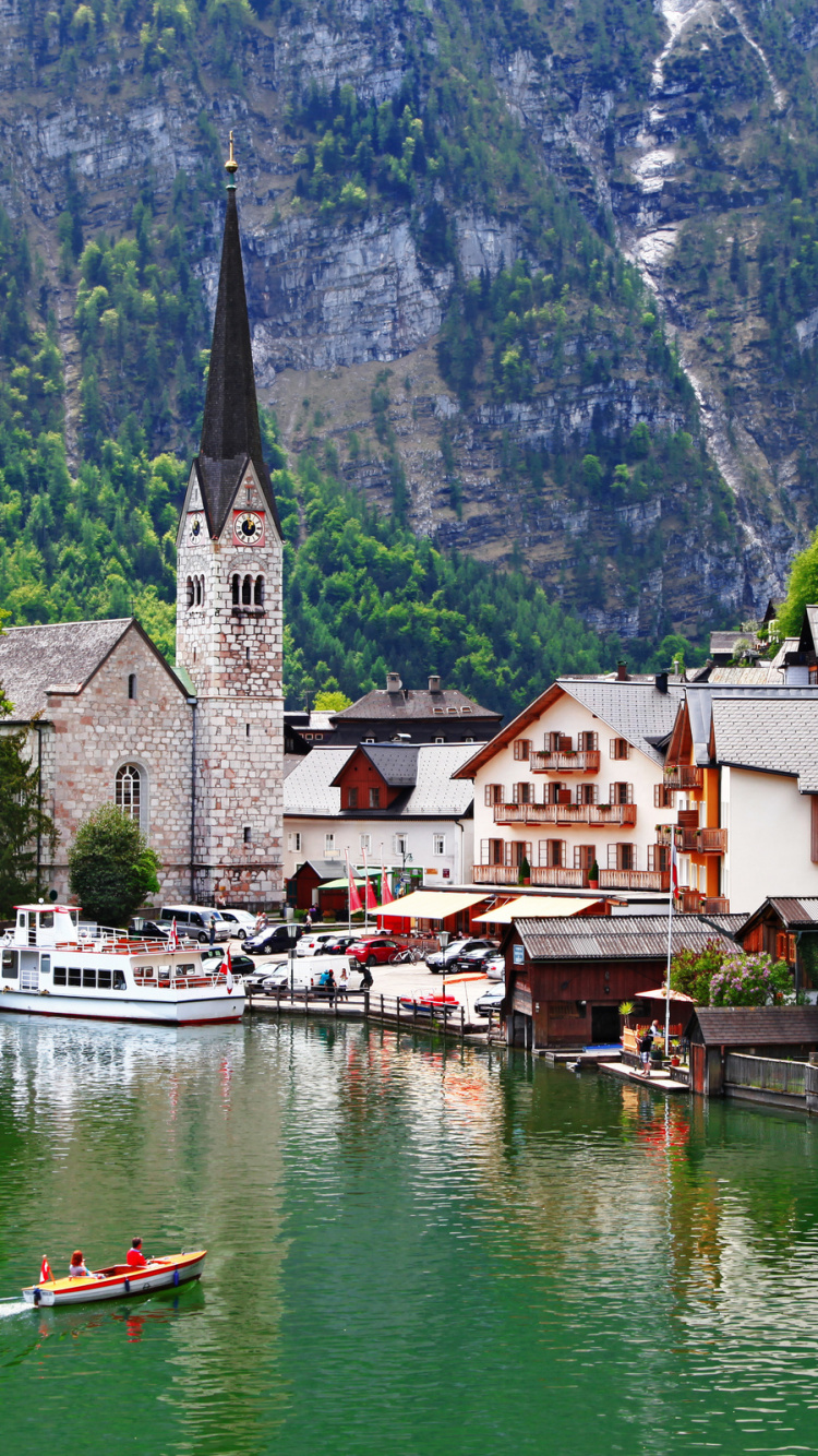 哈尔施塔特, 山村, 山脉, 村庄, 旅行代理人 壁纸 750x1334 允许