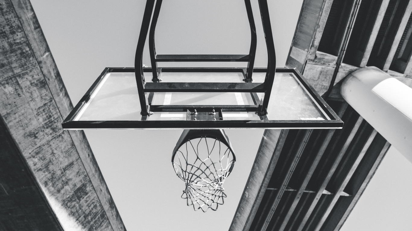 Black Basketball Hoop on White Wall. Wallpaper in 1366x768 Resolution