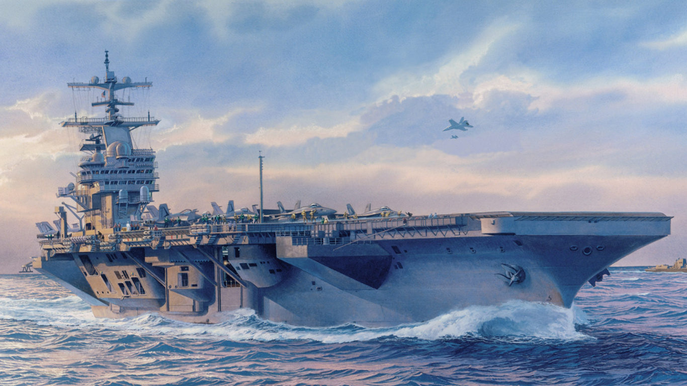 Flugzeugträger, Schiff, USS George HW Bush, Kriegsschiff, Marine-Schiff. Wallpaper in 1366x768 Resolution