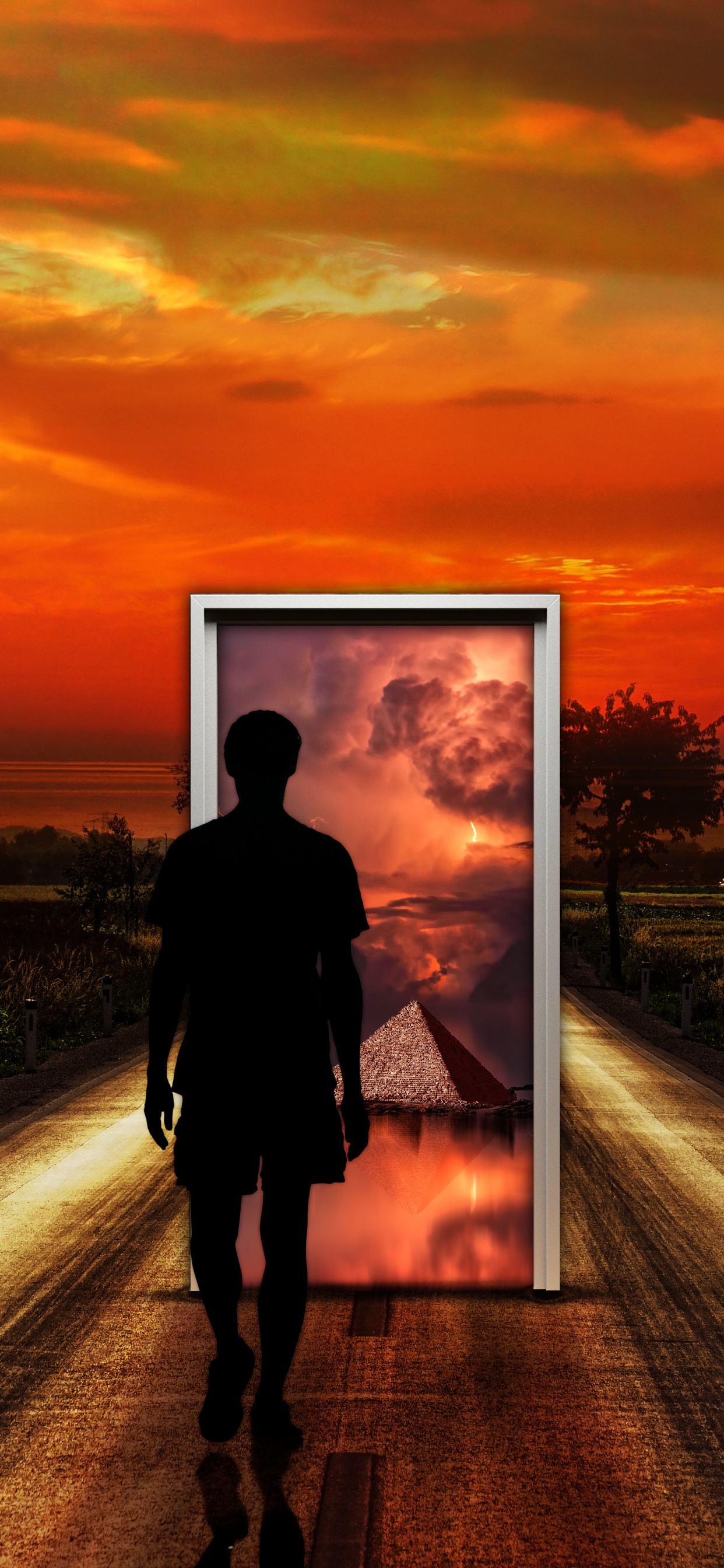 Surrealismus, Sonnenuntergang, Menschen in Der Natur, Naturlandschaft, Horizont. Wallpaper in 1242x2688 Resolution