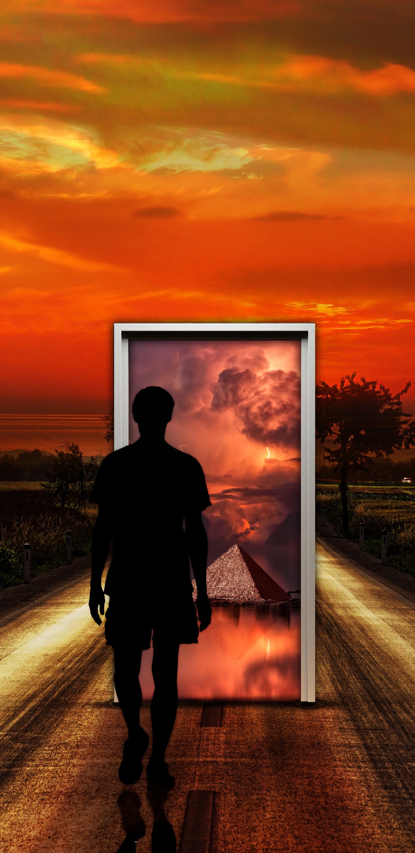 Surrealismus, Sonnenuntergang, Menschen in Der Natur, Naturlandschaft, Horizont. Wallpaper in 1440x2960 Resolution