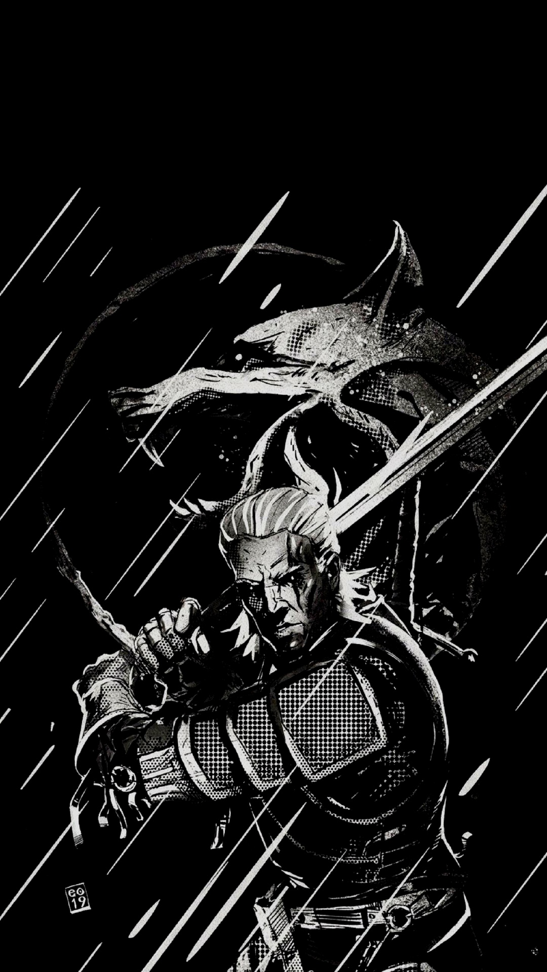 Black and White The Witcher Art, The Witcher 3 Wild Hunt, Geralt of Rivia, Alternative Movie Posters, Art. Wallpaper in 1080x1920 Resolution