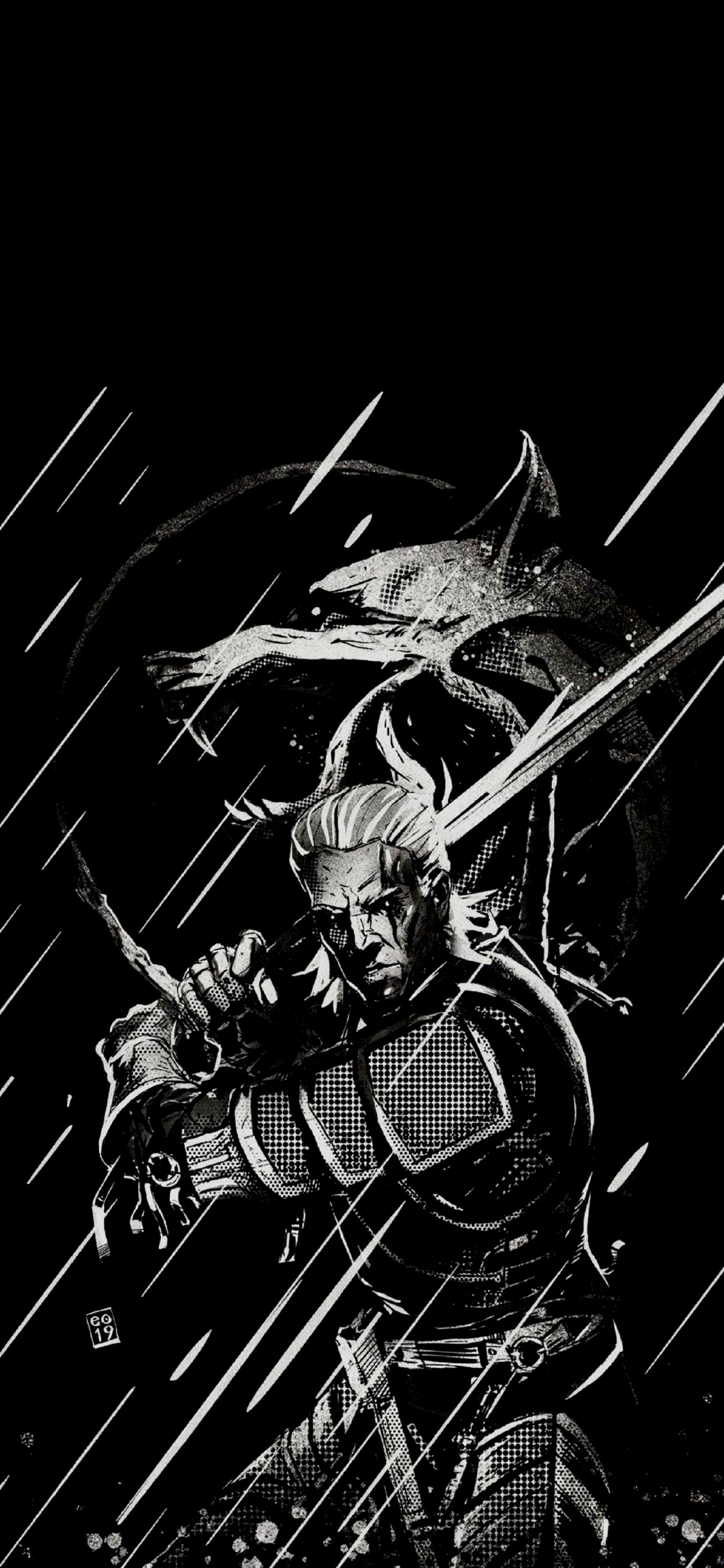 Black and White The Witcher Art, The Witcher 3 Wild Hunt, Geralt of Rivia, Alternative Movie Posters, Art. Wallpaper in 1125x2436 Resolution