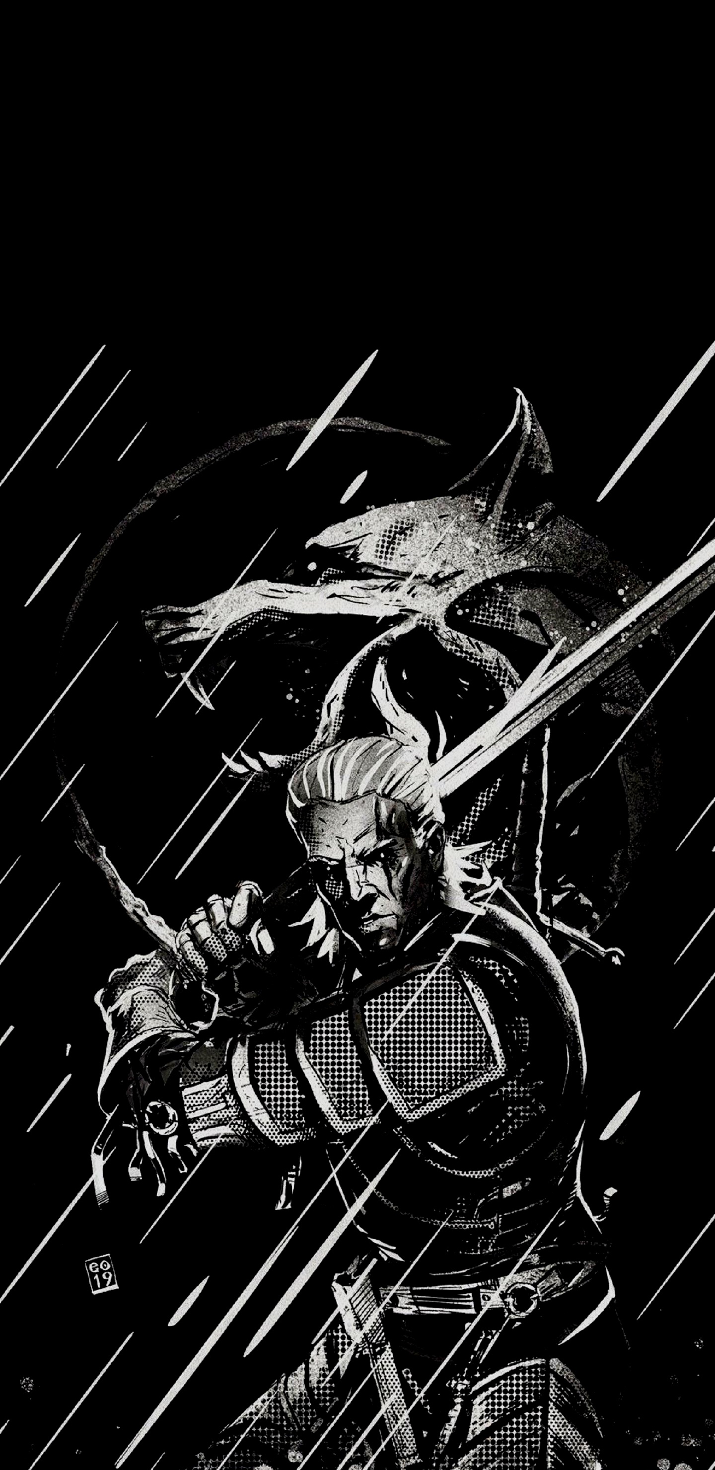 Blanco y Negro el Arte Del Brujo, The Witcher 3 Wild Hunt, Geralt de Rivia, Pelicula Alternativa Pósters, Arte. Wallpaper in 1440x2960 Resolution