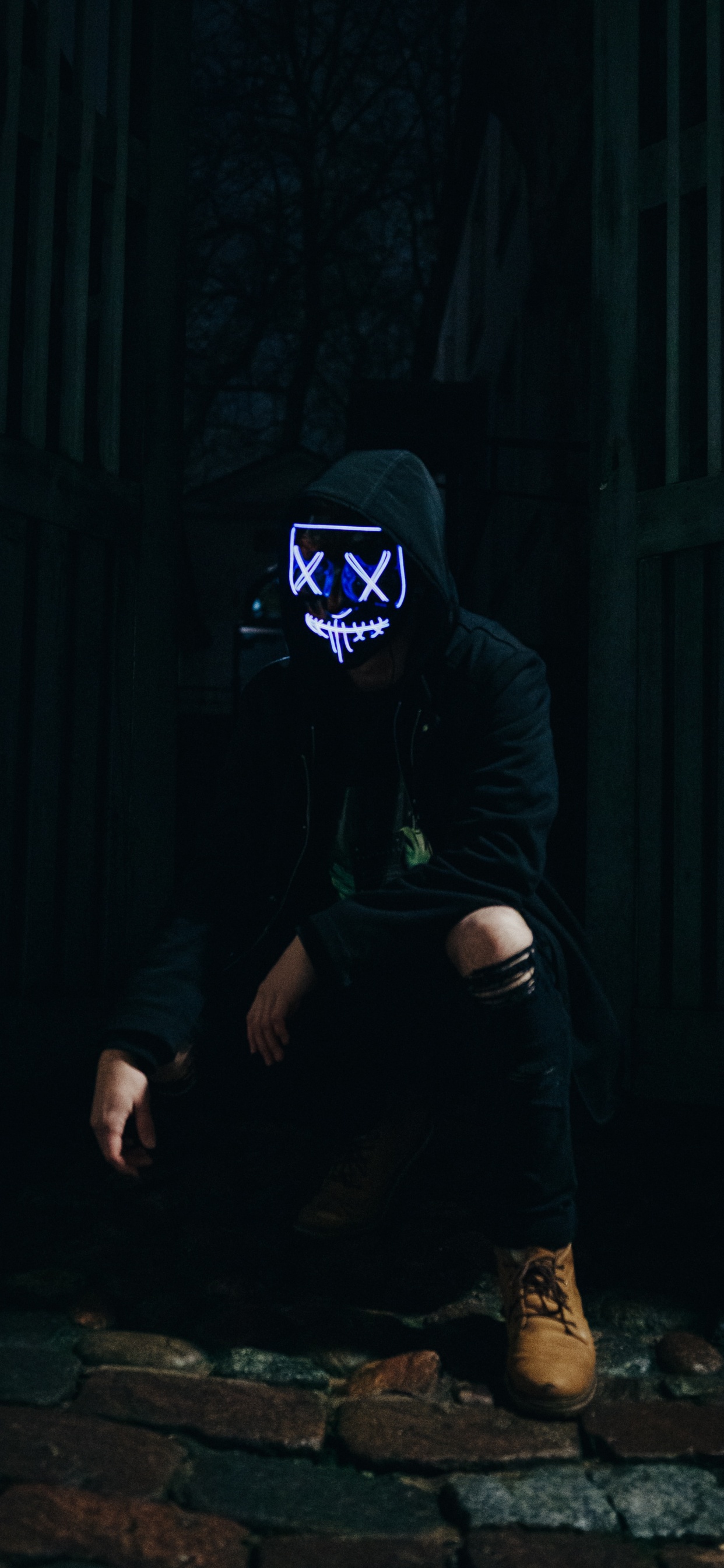 午夜, 光, 面罩, 数字合成, 坐 壁纸 1242x2688 允许