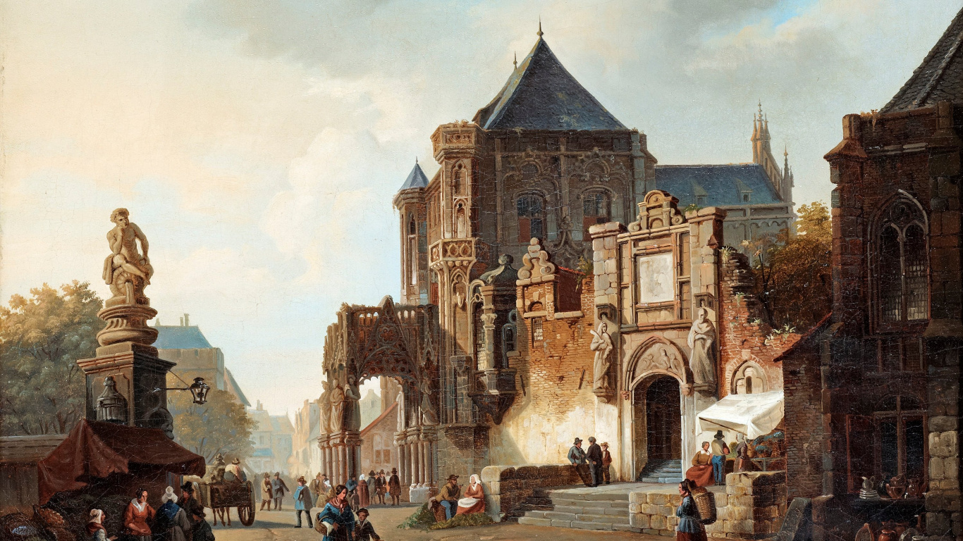 Personnes Marchant Dans la Rue Près D'un Bâtiment en Béton Brun Pendant la Journée. Wallpaper in 1366x768 Resolution