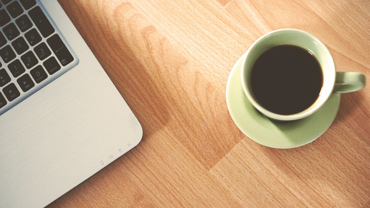 White Ceramic Mug on Brown Wooden Table. Wallpaper in 1280x720 Resolution