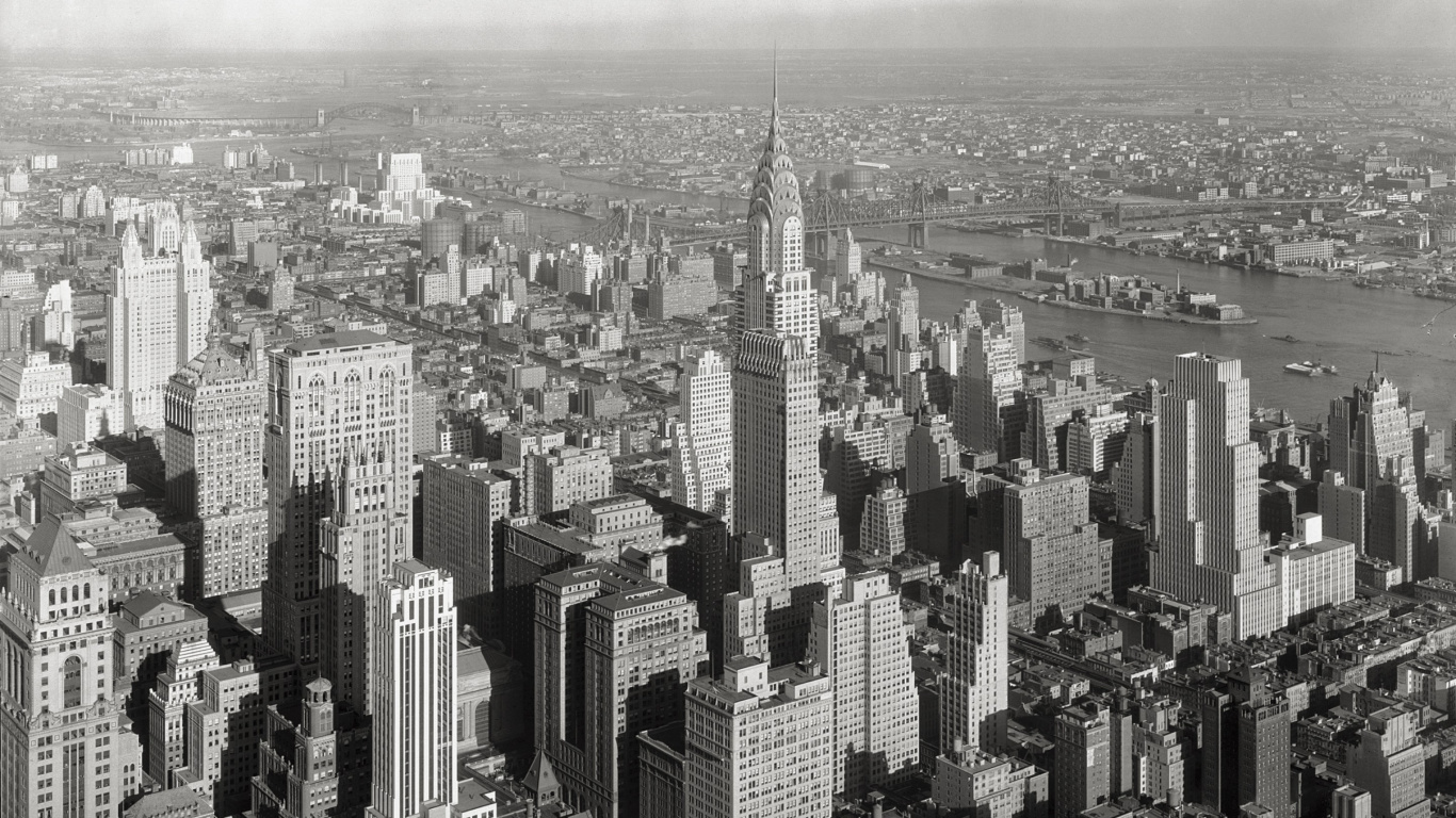 Grayscale Photo of City Buildings. Wallpaper in 1366x768 Resolution