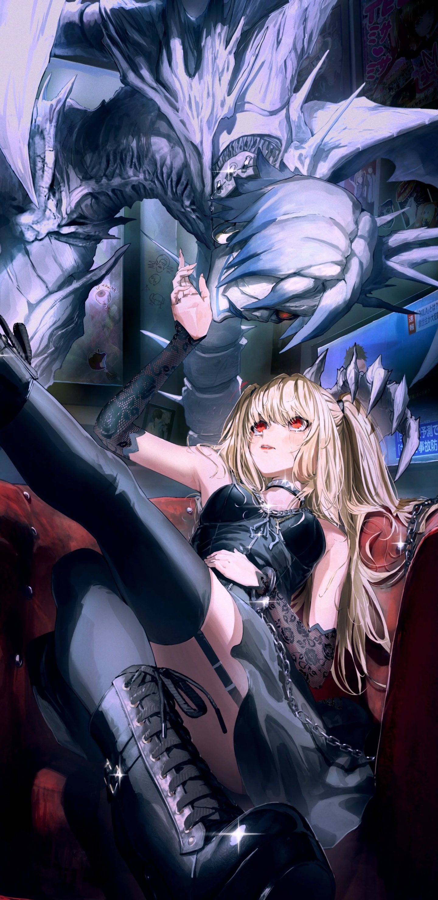 Misa Amane, Light Yagami, Rem, Ryuk, Death Note. Wallpaper in 1440x2960 Resolution