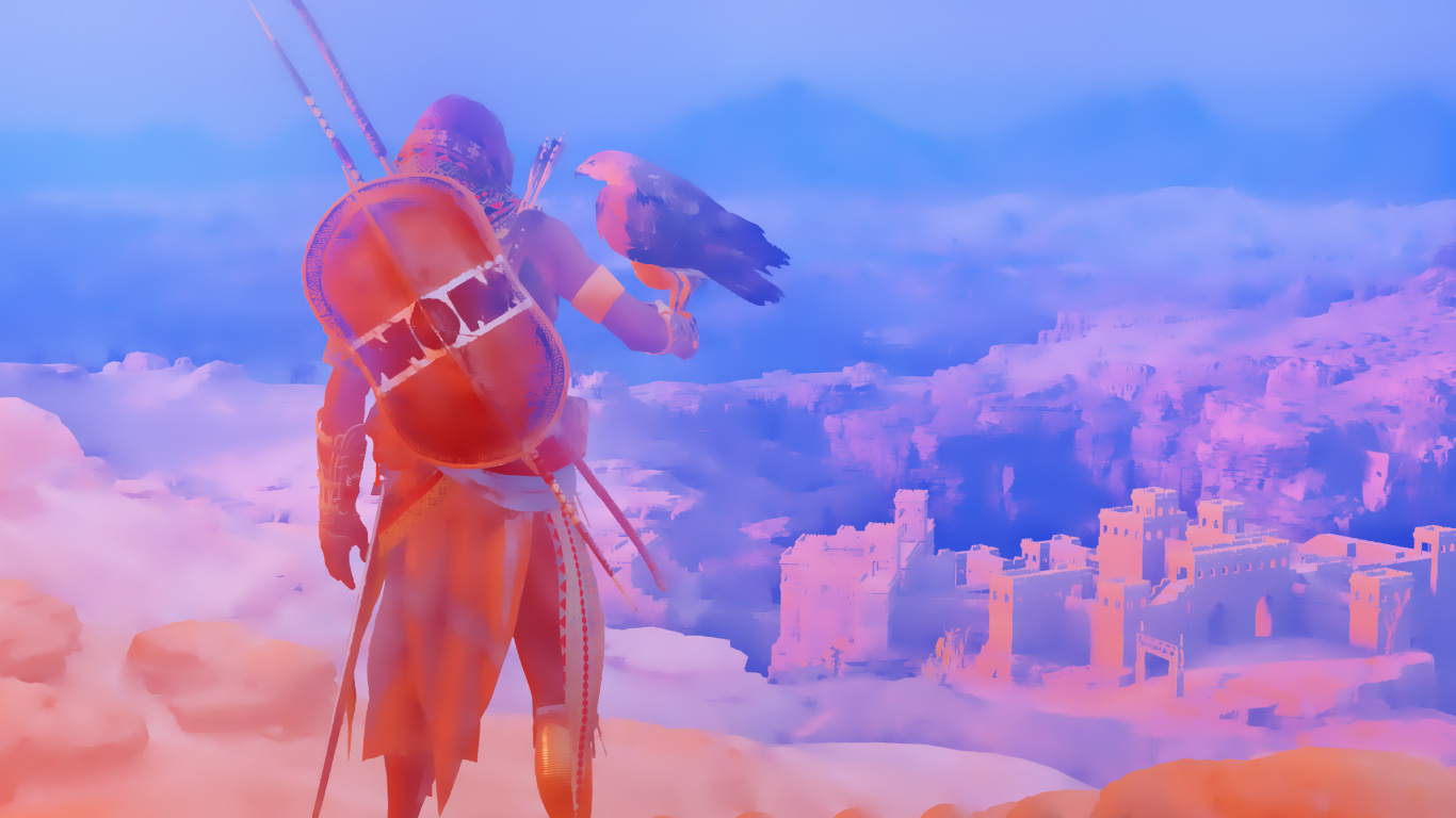 Assassins Creed Origines, Illustration, Art, Jeu Pc, Ciel. Wallpaper in 1366x768 Resolution