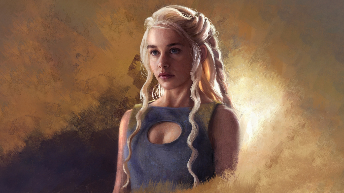 Daenerys Targaryen, Game of Thrones, Emilia Clarke, Jon Snow, Painting. Wallpaper in 1366x768 Resolution