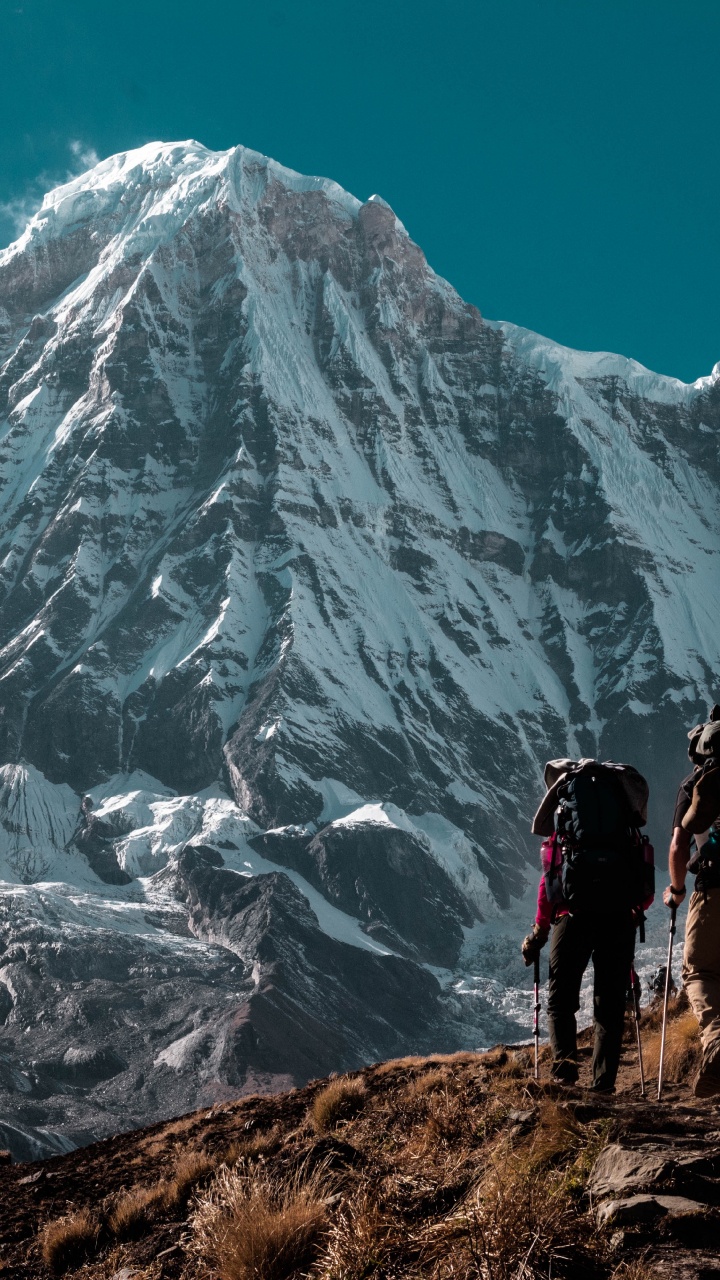 Bergigen Landschaftsformen, Himmel, Trekking, Bergkette, Gletscher. Wallpaper in 720x1280 Resolution