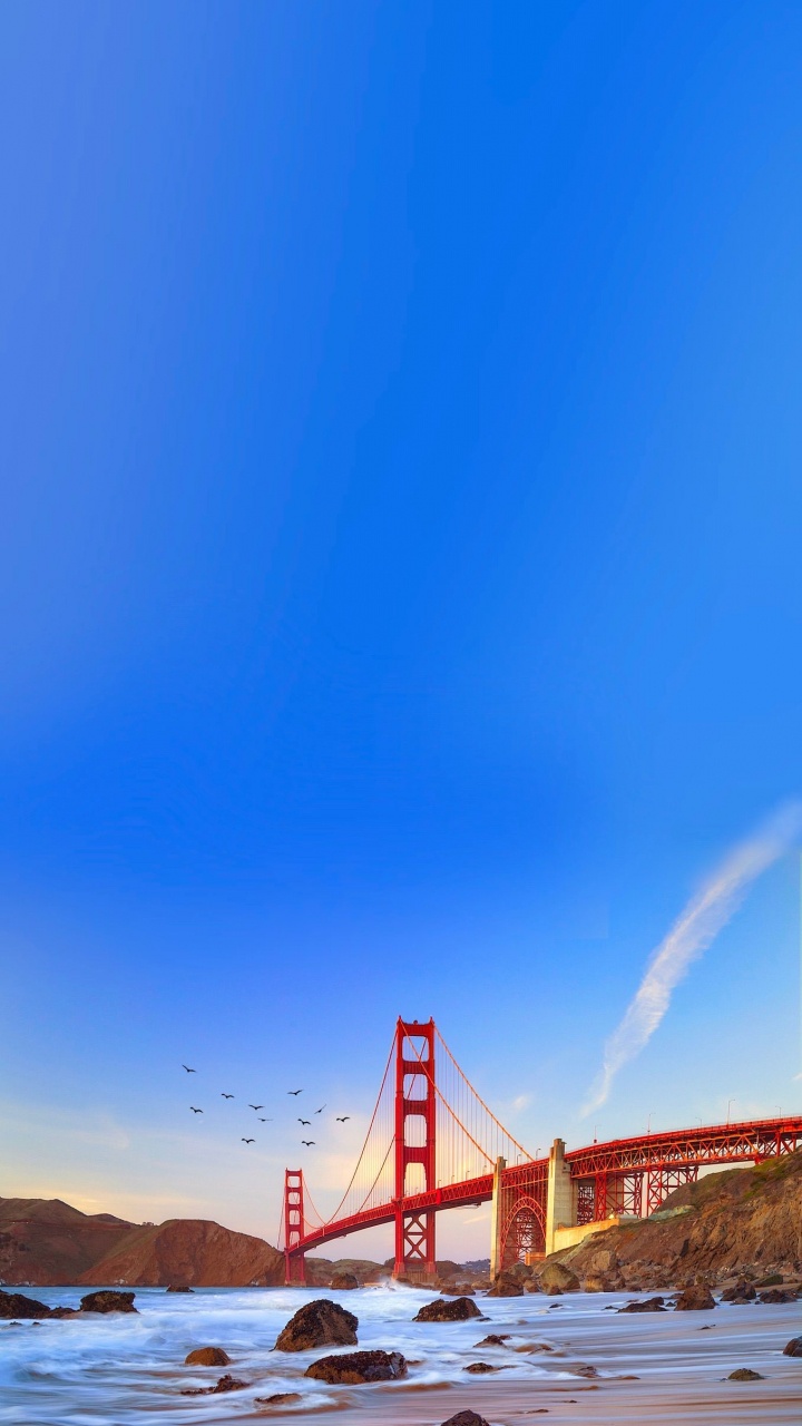Golden Gate Bridge, San Francisco, Baker Beach, Golden Gate Park, Hängebrücke. Wallpaper in 720x1280 Resolution