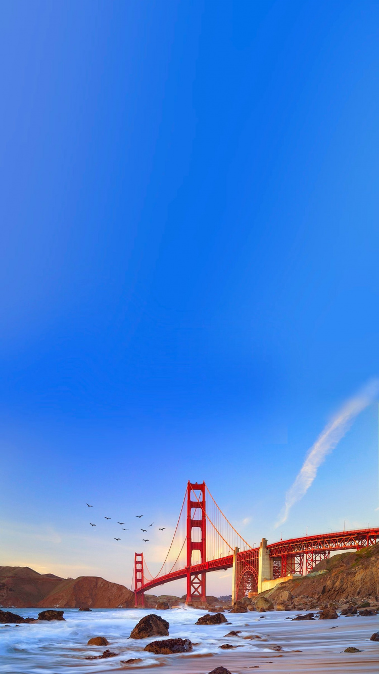 Golden Gate Bridge, San Francisco, Baker Beach, Golden Gate Park, Hängebrücke. Wallpaper in 750x1334 Resolution