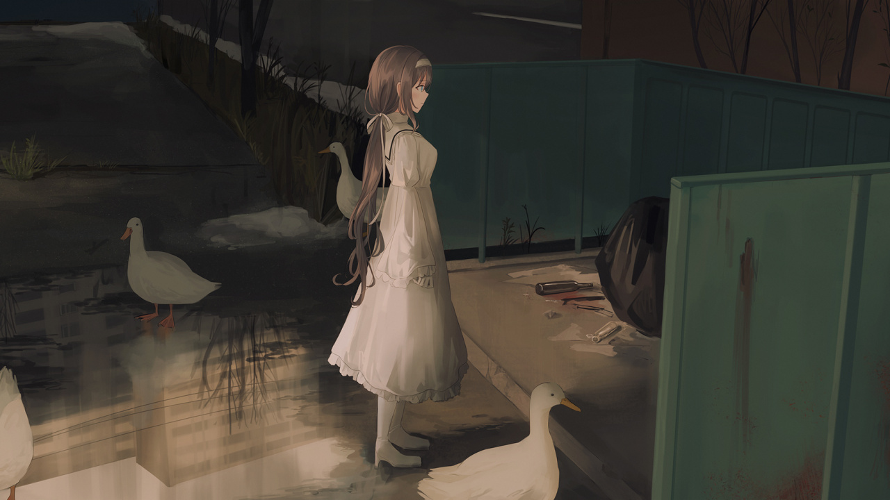 Fille en Robe Blanche Debout Sur un Plancher en Bois Marron. Wallpaper in 1280x720 Resolution