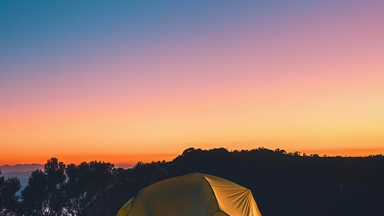 Atmosphere, Light, Moon, Tent, Dusk. Wallpaper in 1280x720 Resolution