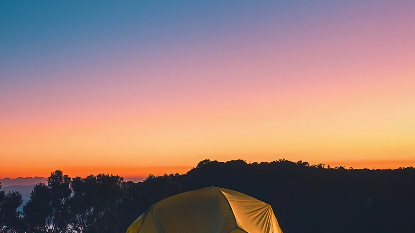 Atmosphere, Light, Moon, Tent, Dusk. Wallpaper in 1366x768 Resolution