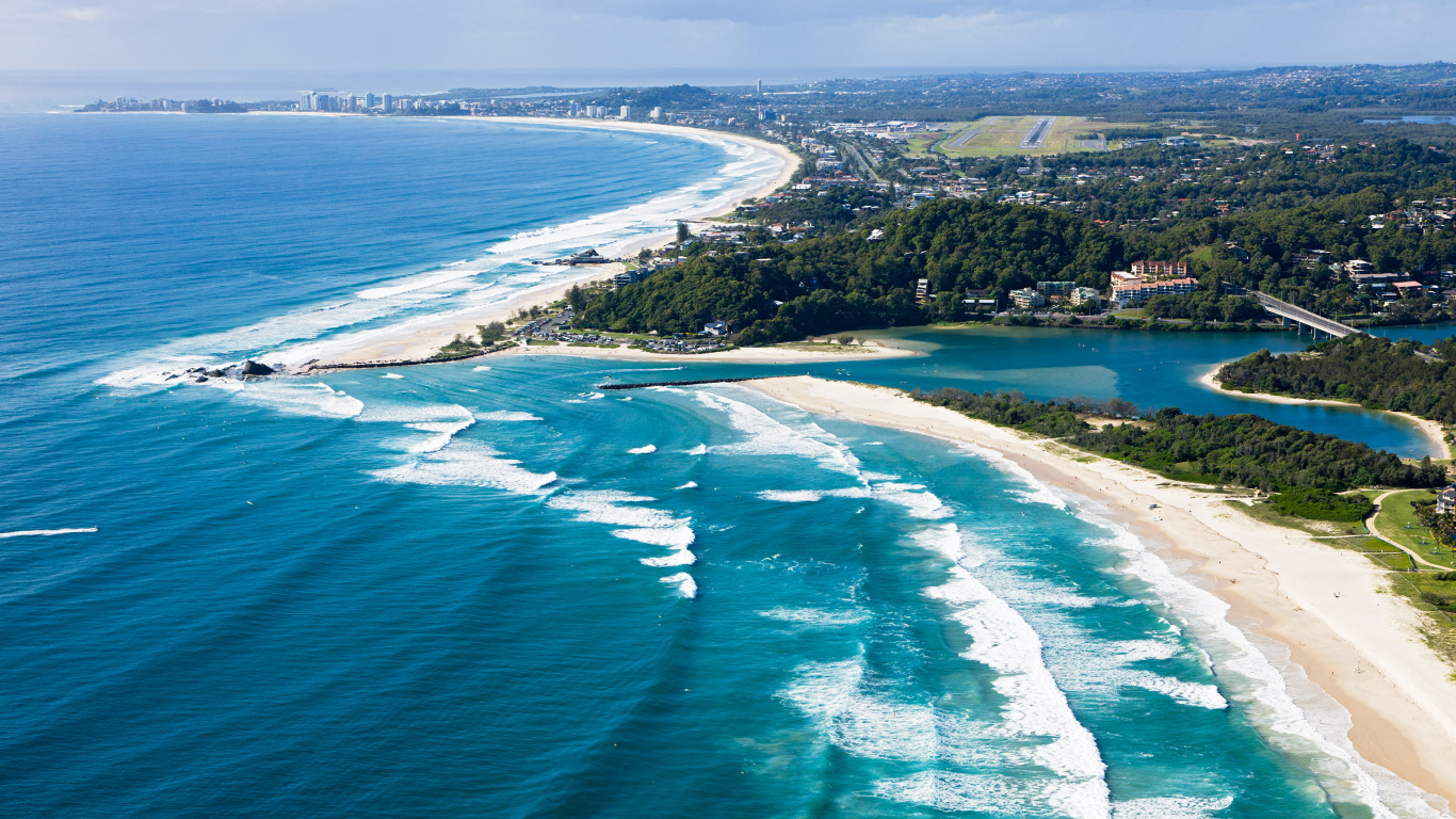 Aerial View of Beach During Daytime. Wallpaper in 1366x768 Resolution