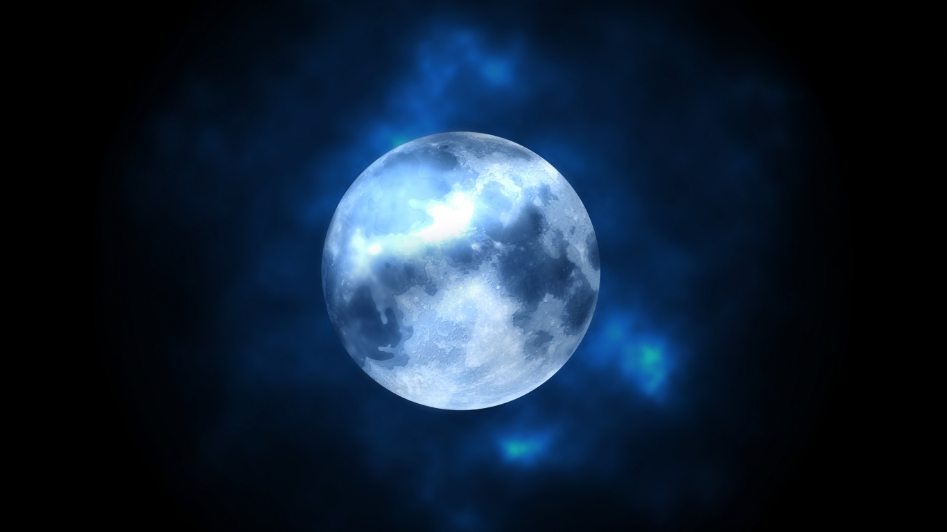 Blue and White Moon Illustration. Wallpaper in 1366x768 Resolution