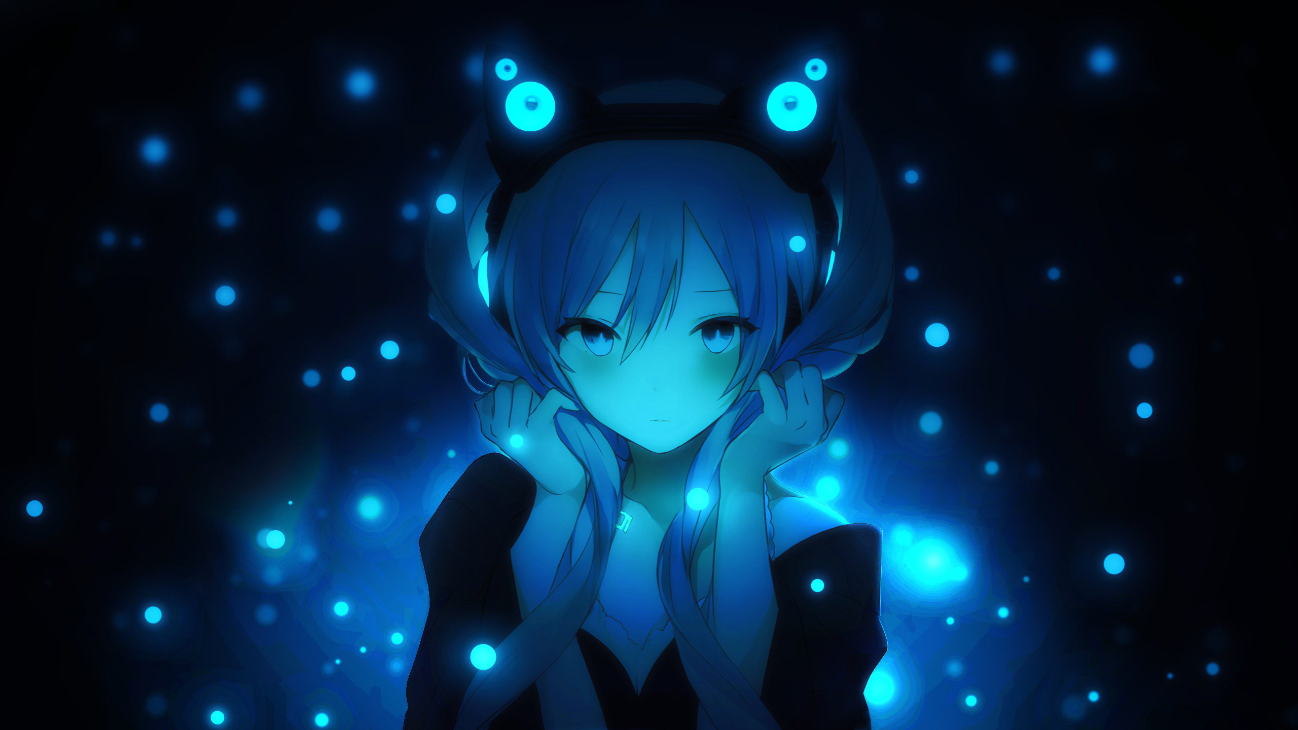 Blue Haired Girl Anime Character. Wallpaper in 2560x1440 Resolution