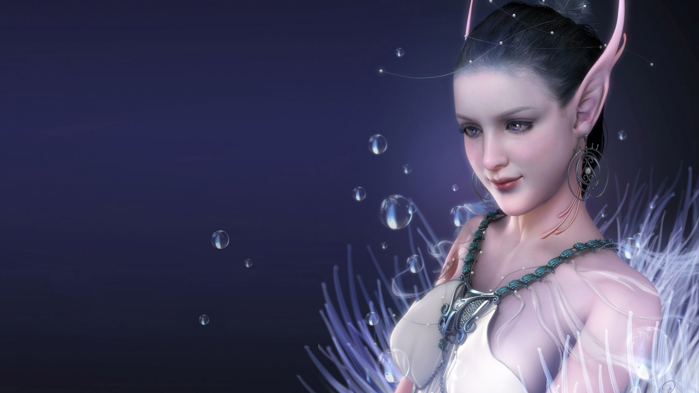 Woman in White and Black Bikini Top With Water Droplets. Wallpaper in 1366x768 Resolution