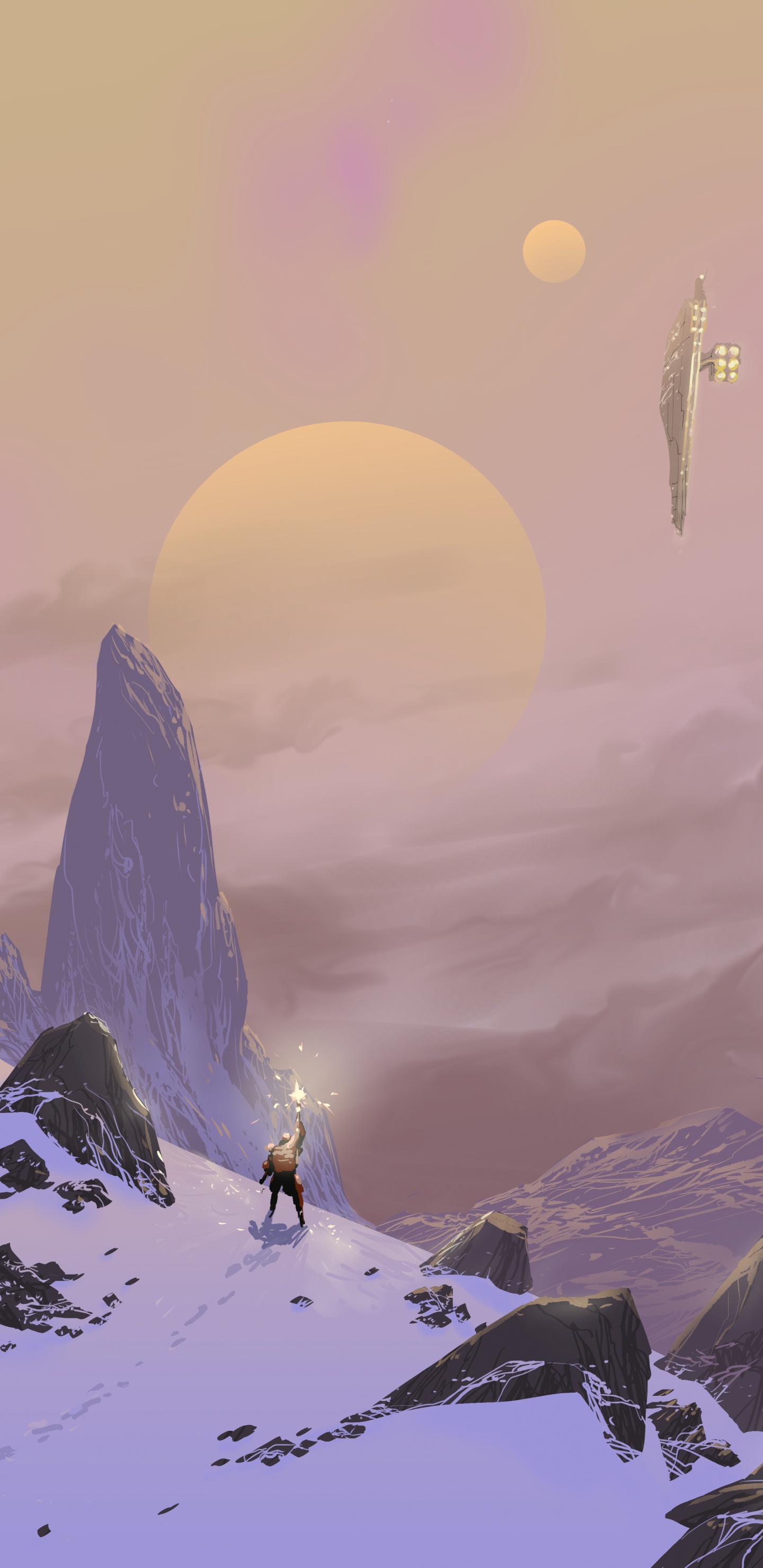 Person in White Jacket Standing on Snow Covered Mountain During Daytime. Wallpaper in 1440x2960 Resolution