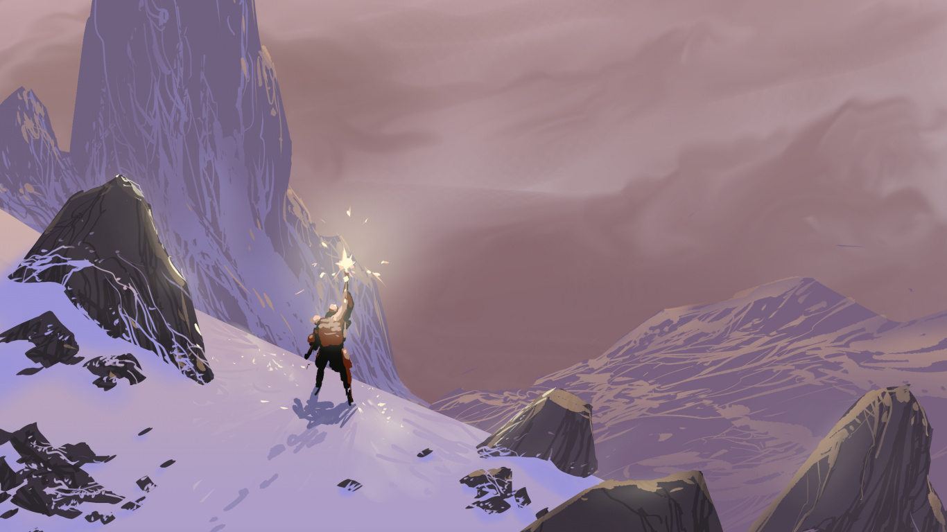 Persona en Chaqueta Blanca de Pie Sobre la Montaña Cubierta de Nieve Durante el Día. Wallpaper in 1366x768 Resolution