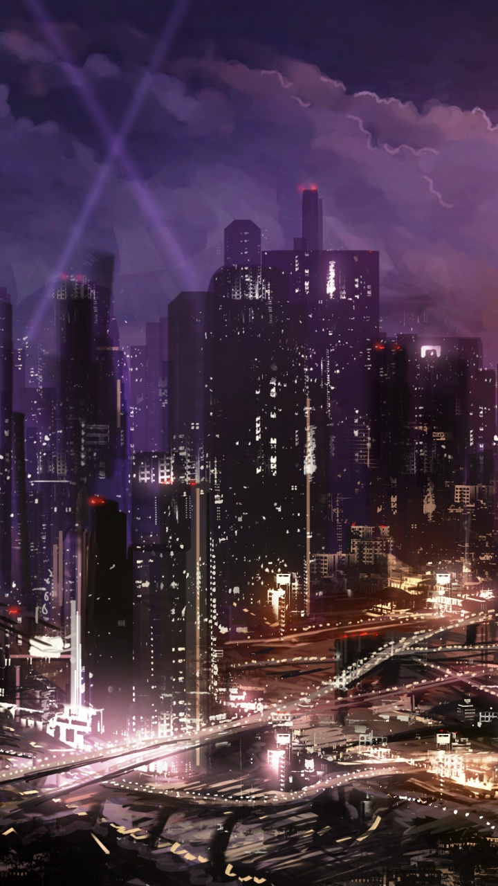 City Skyline With Lights Turned on During Night Time. Wallpaper in 720x1280 Resolution