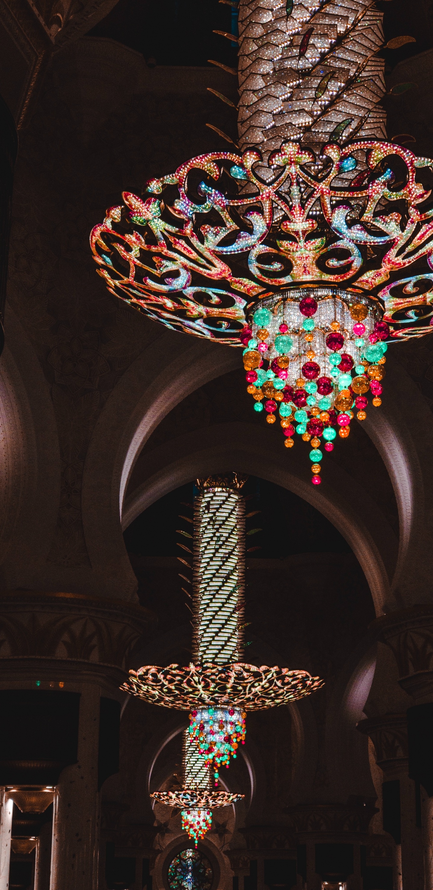 Blue and Gold Round Chandelier. Wallpaper in 1440x2960 Resolution