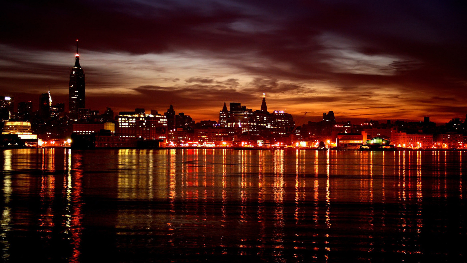 Horizonte de la Ciudad Durante la Noche. Wallpaper in 1920x1080 Resolution