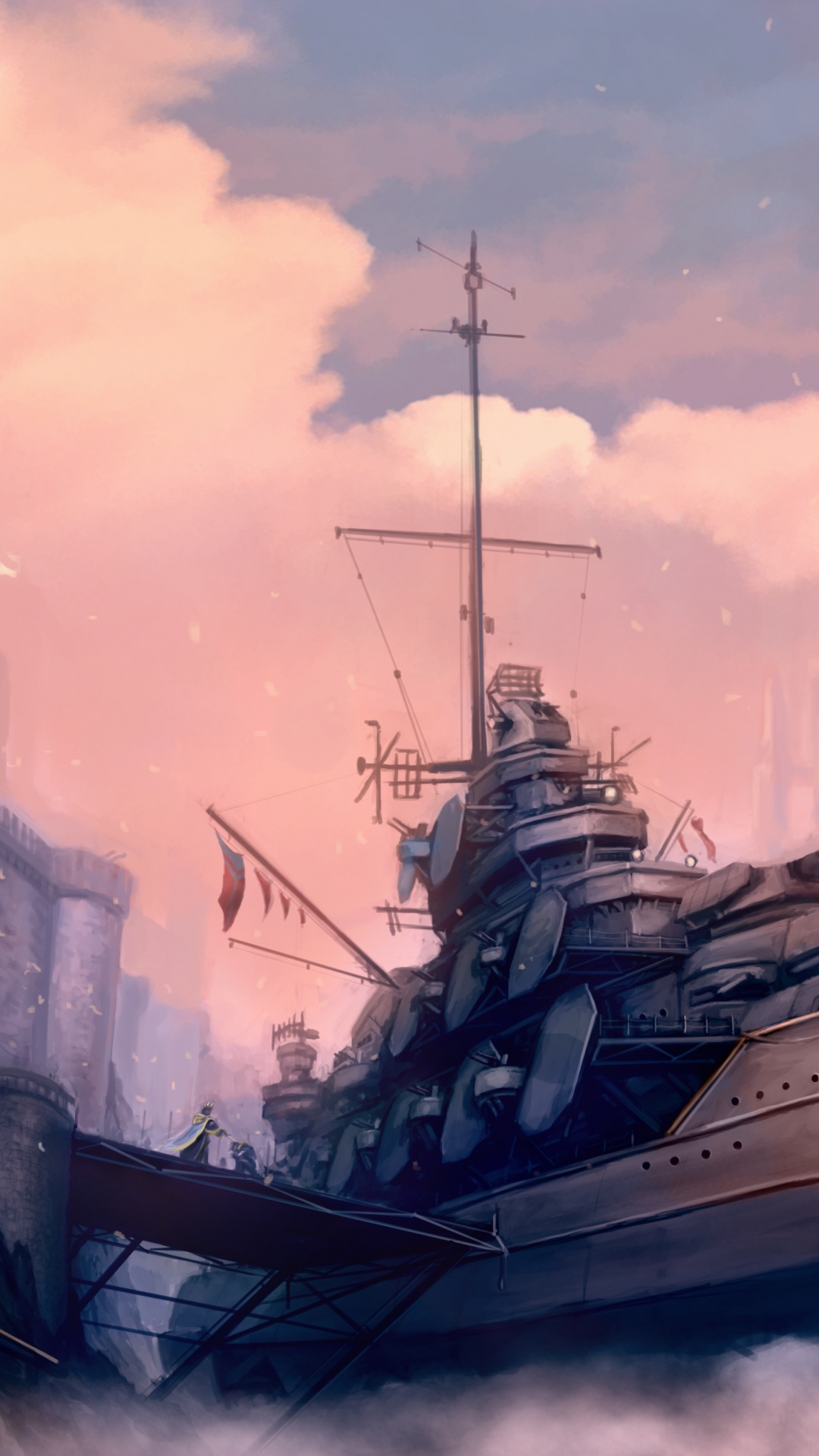 Steampunk, Navire, Dirigeable, Aquarelle Peinture, Navire de Guerre. Wallpaper in 1080x1920 Resolution