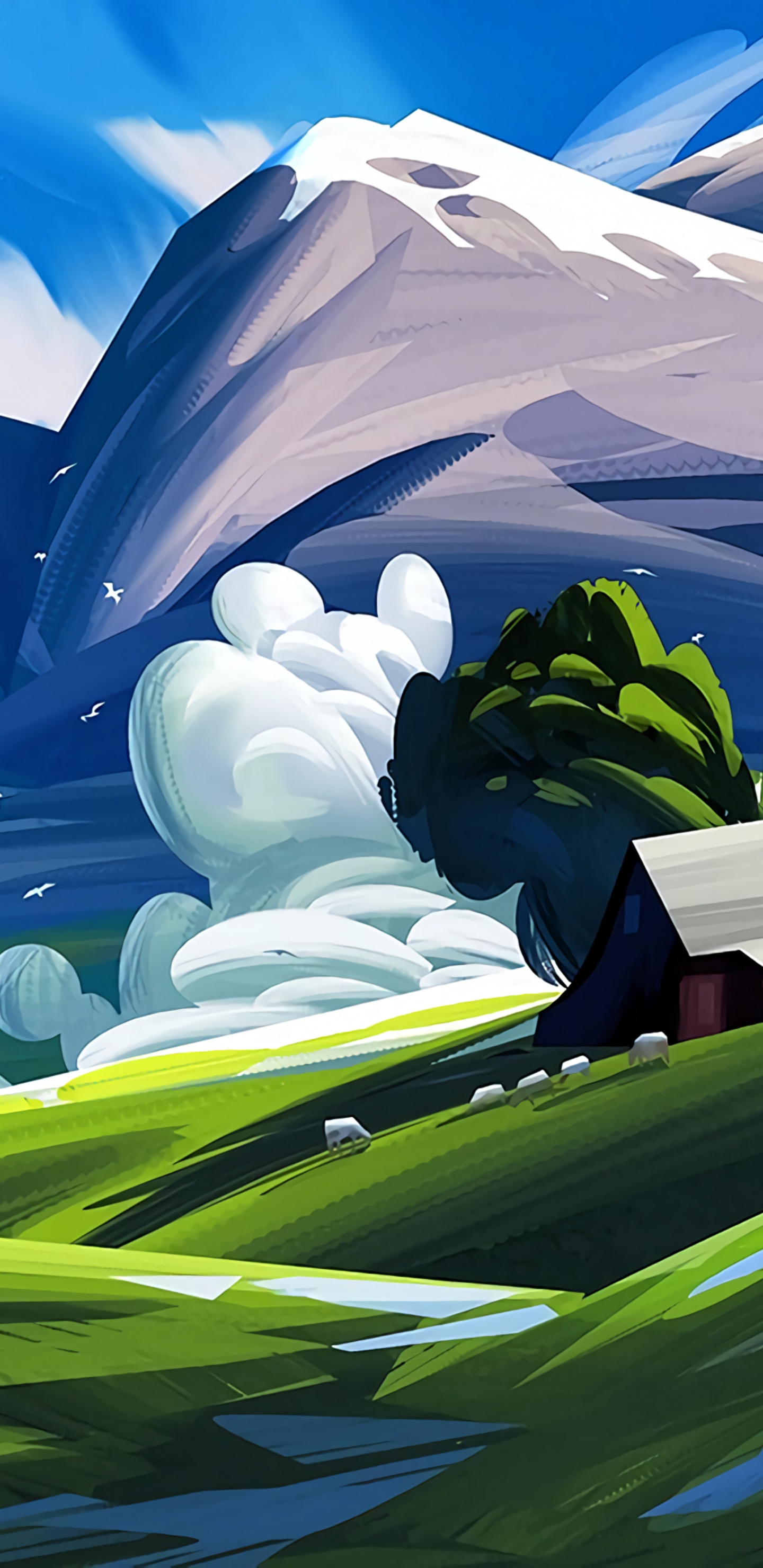 Person in Black Jacket and Black Pants Sitting on Green Grass Field. Wallpaper in 1440x2960 Resolution