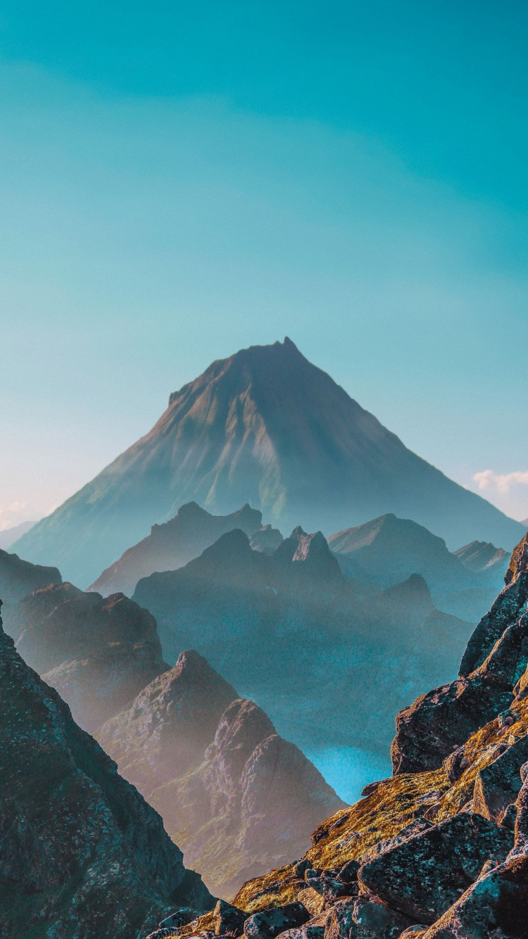 Mountain, Nature, Landscape Painting, Cloud, Water. Wallpaper in 750x1334 Resolution