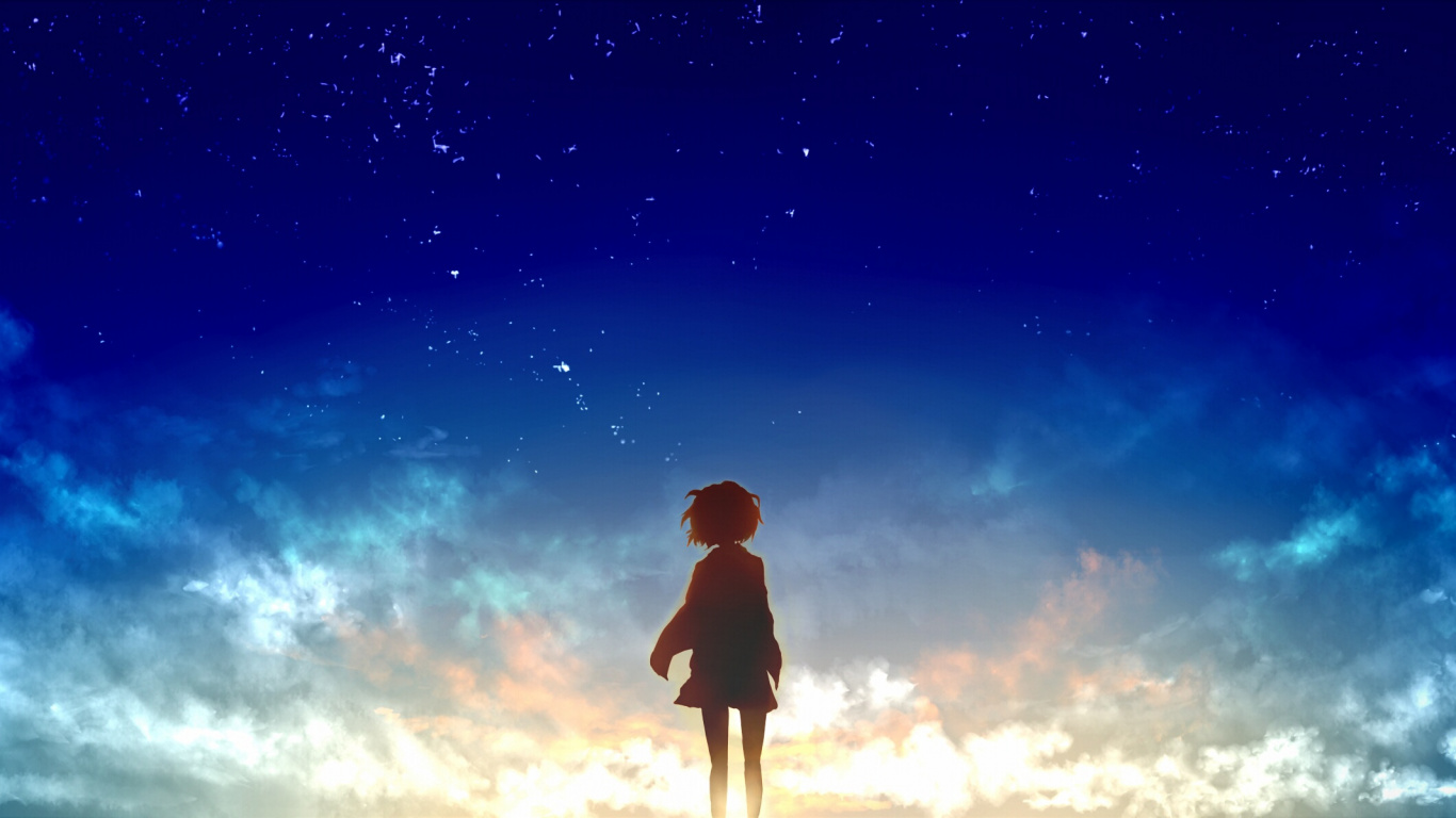 Silhouette of Man Under Blue Sky. Wallpaper in 1366x768 Resolution