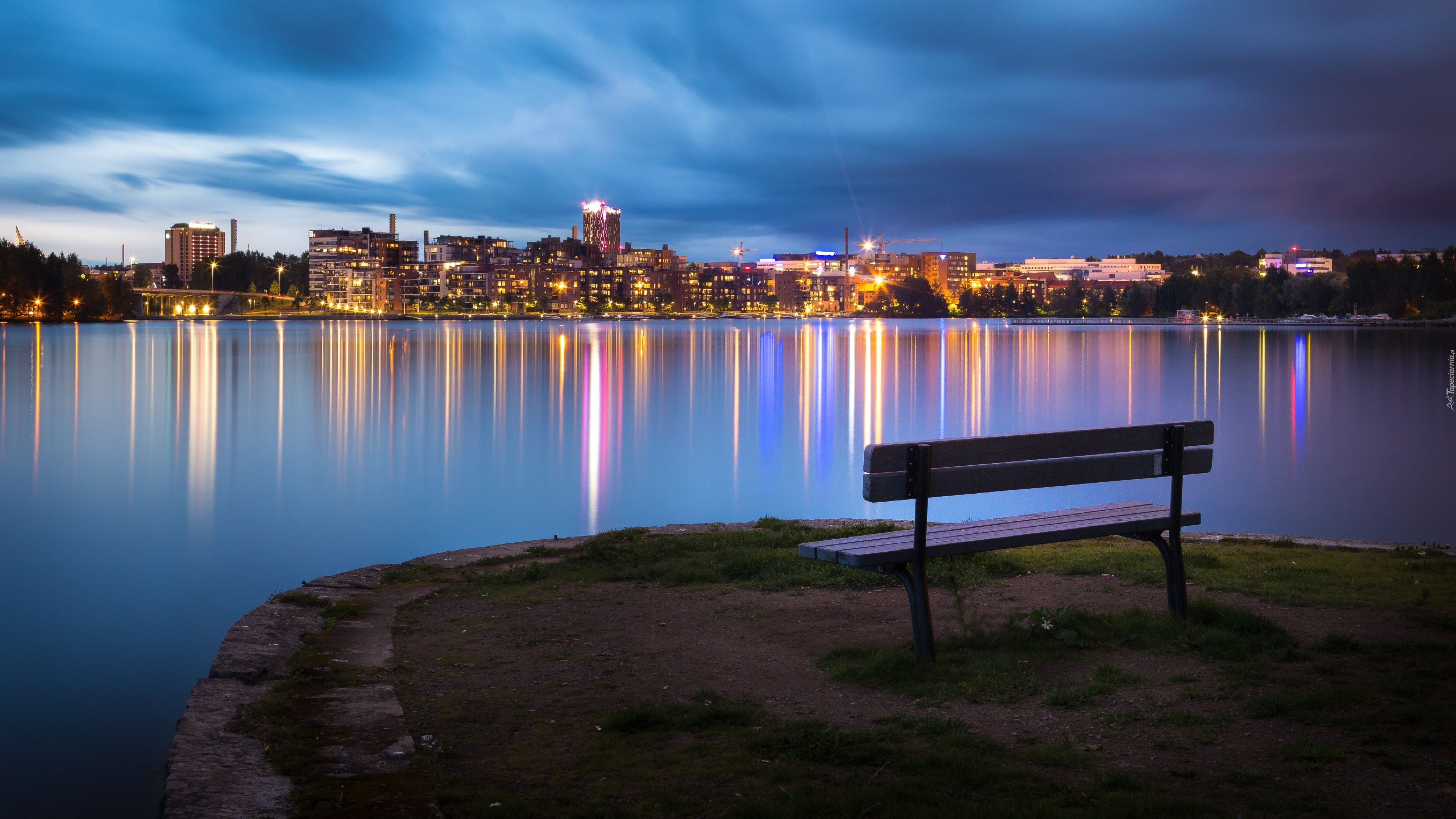 City Skyline Across Body of Water During Night Time. Wallpaper in 3840x2160 Resolution