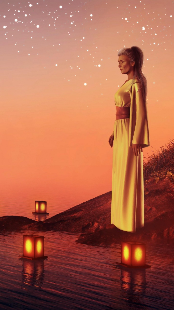 Frau im Weißen Kleid, Die Während Des Sonnenuntergangs Auf Dem Dock Steht. Wallpaper in 720x1280 Resolution