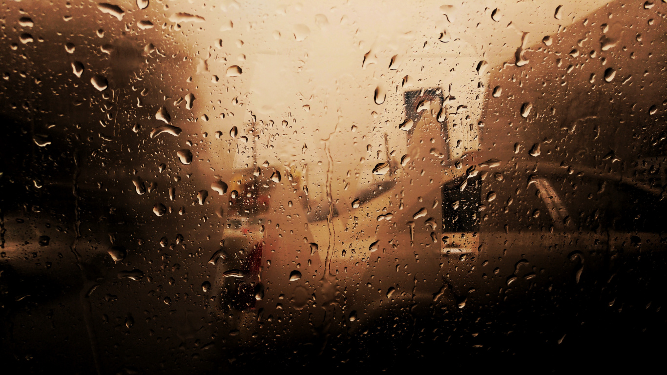 Gotas de Agua en la Ventana de Vidrio. Wallpaper in 1366x768 Resolution