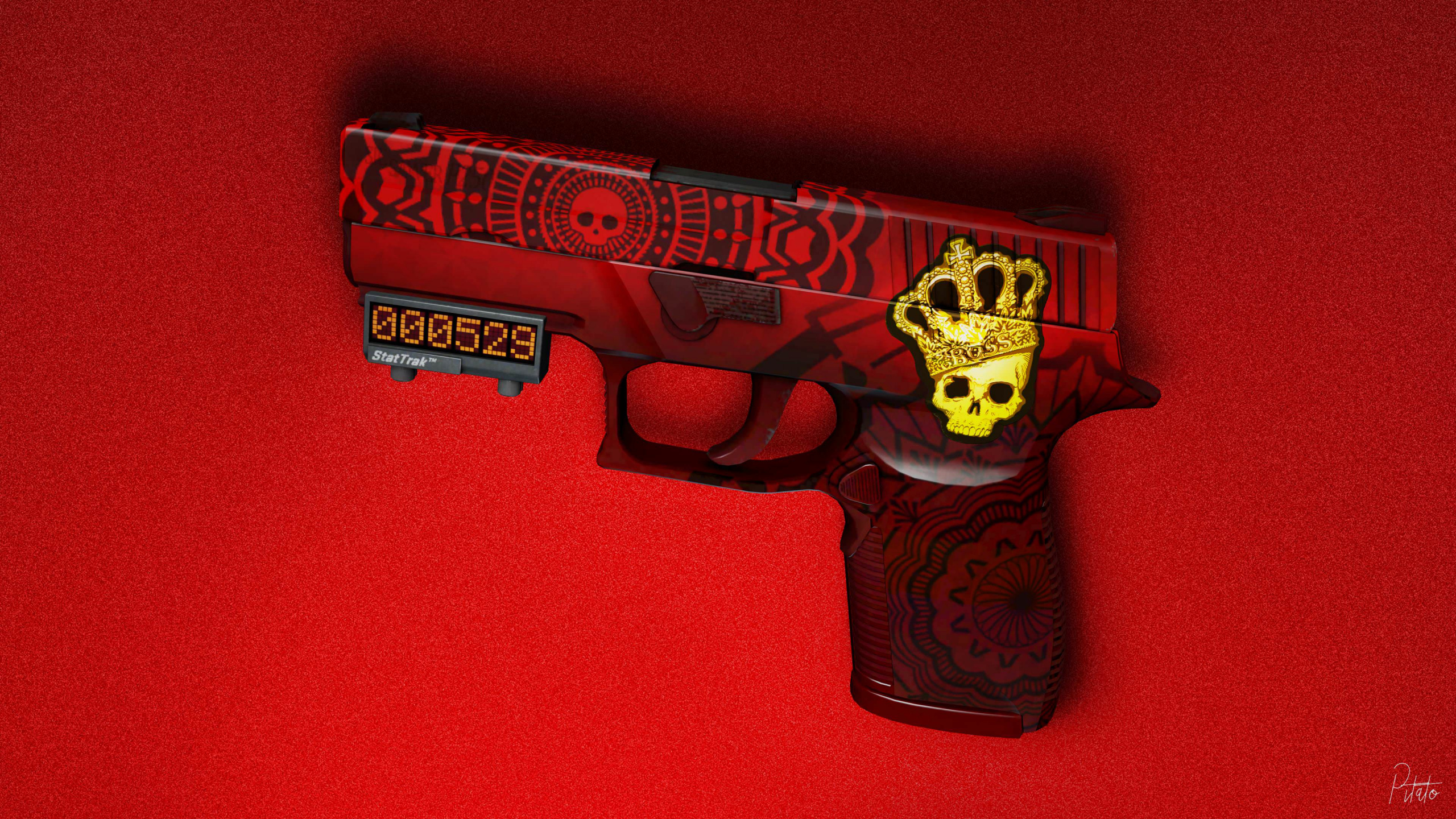 Pistolet Semi-automatique Rouge et Noir. Wallpaper in 2560x1440 Resolution