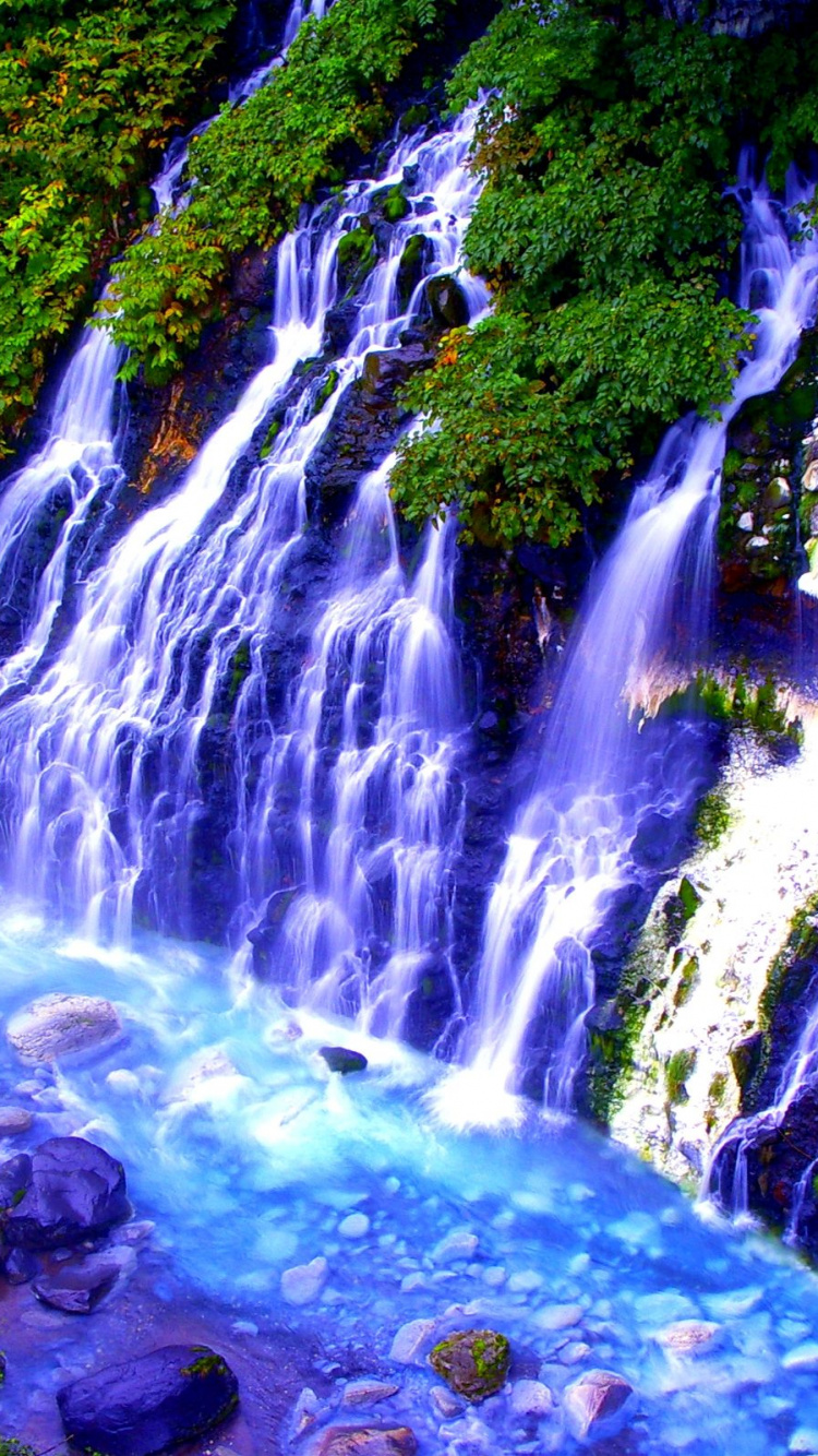 el Agua Cae en Medio de Árboles Verdes. Wallpaper in 750x1334 Resolution