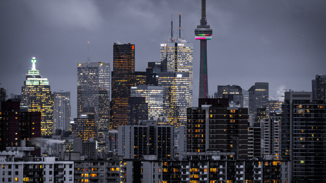 Skyline Der Stadt Bei Nacht Night. Wallpaper in 1280x720 Resolution