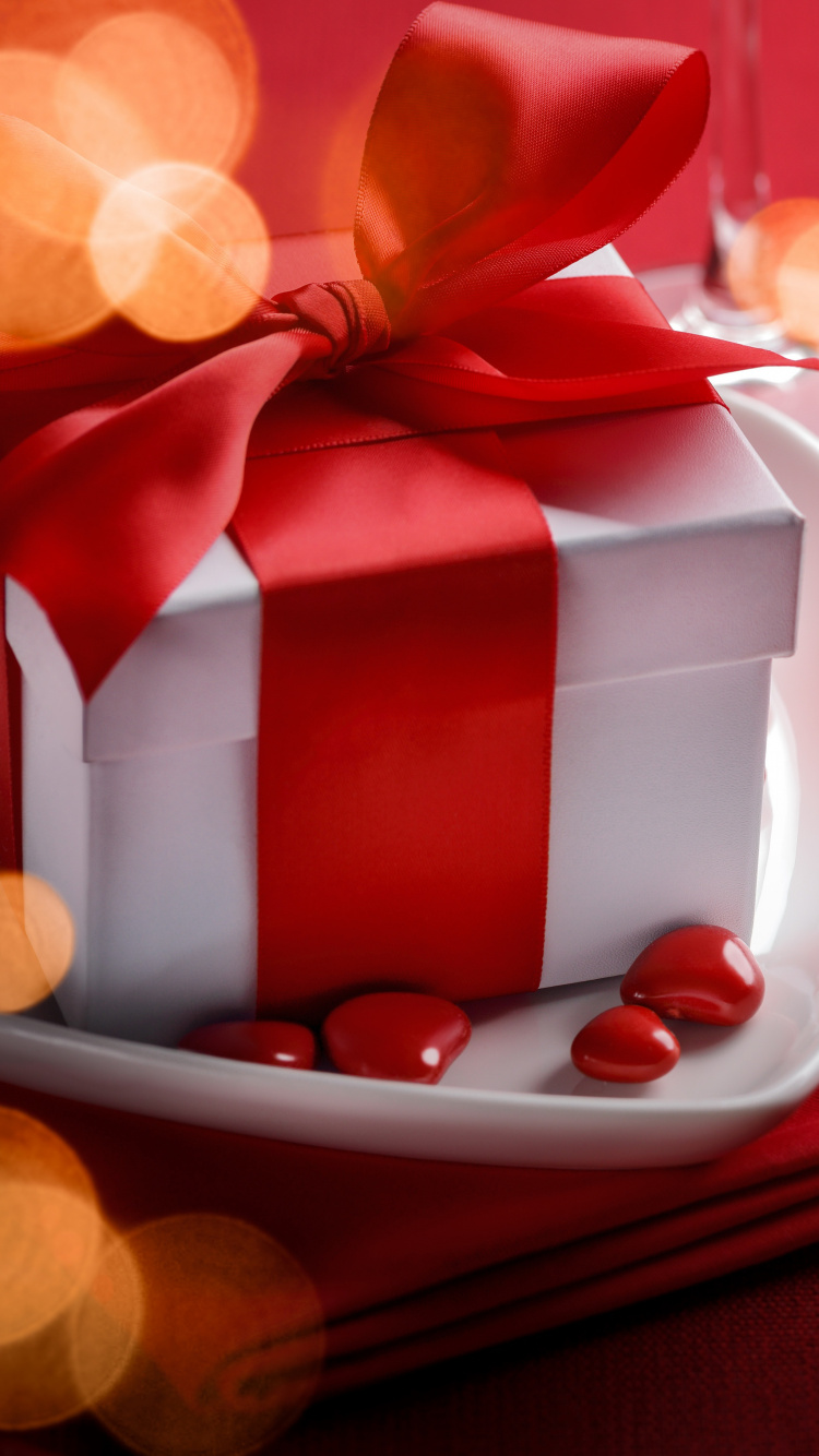 Valentines Day, Gift, Heart, Red, Ribbon. Wallpaper in 750x1334 Resolution