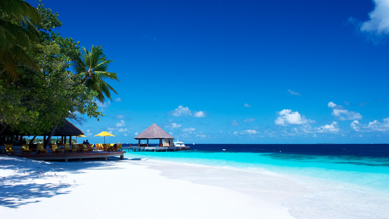度假村, 度假小岛, 热带地区, 大海, 加勒比 壁纸 1280x720 允许
