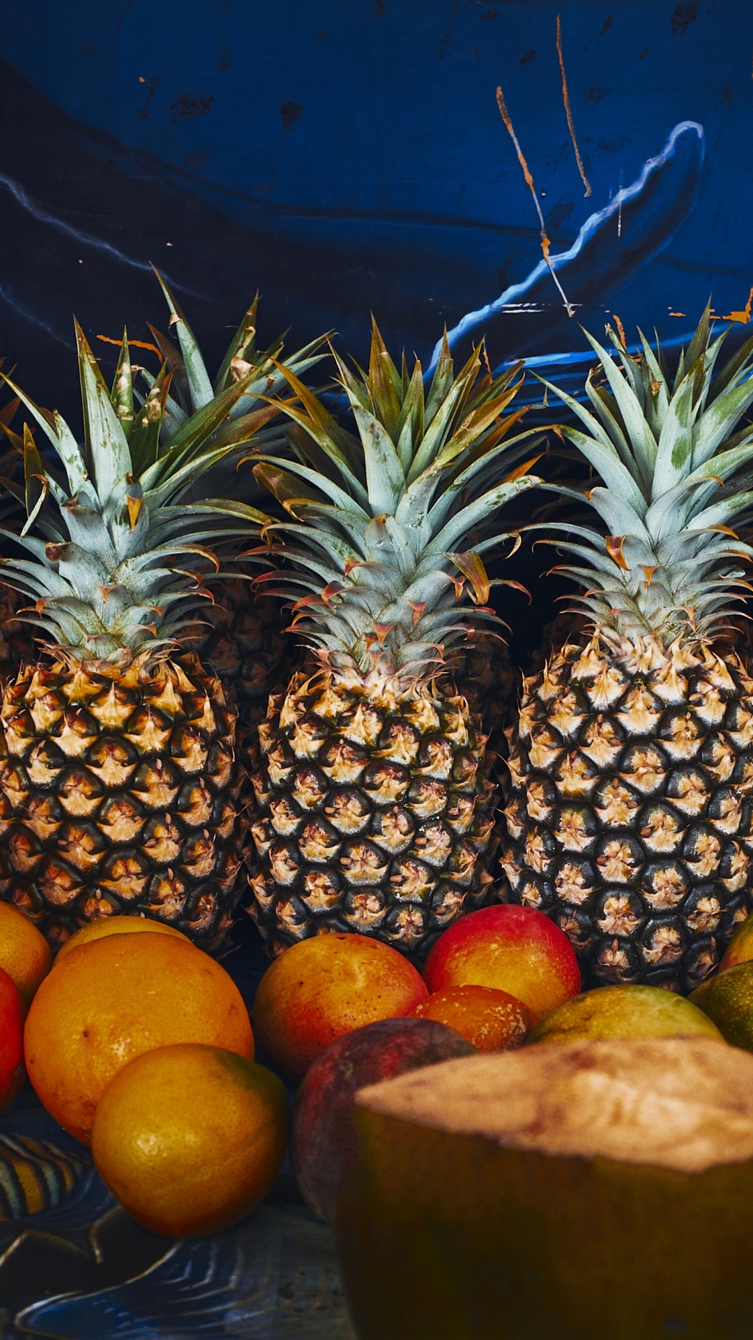 Pineapple and Orange Fruits on Brown Wooden Table. Wallpaper in 1080x1920 Resolution