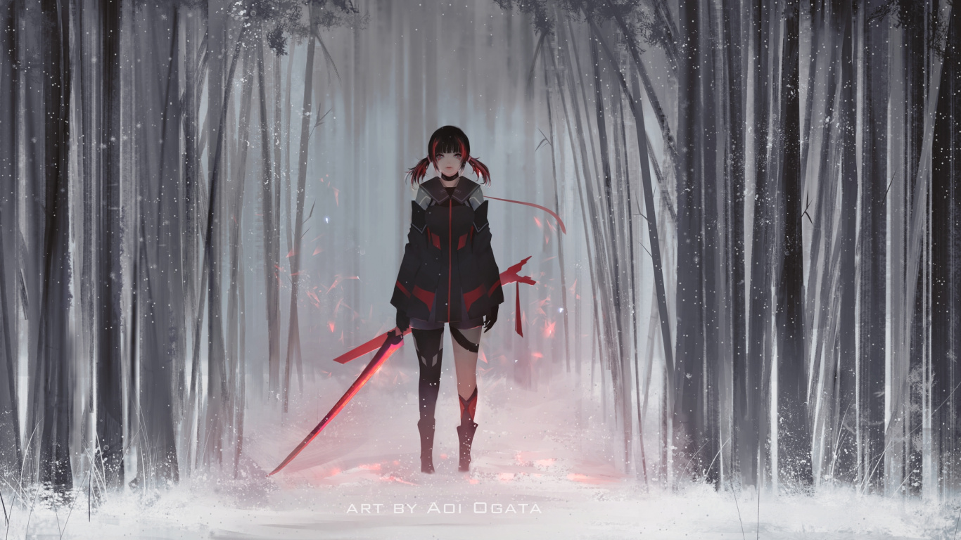 Femme en Manteau Noir Debout Sur un Sol Couvert de Neige. Wallpaper in 1366x768 Resolution