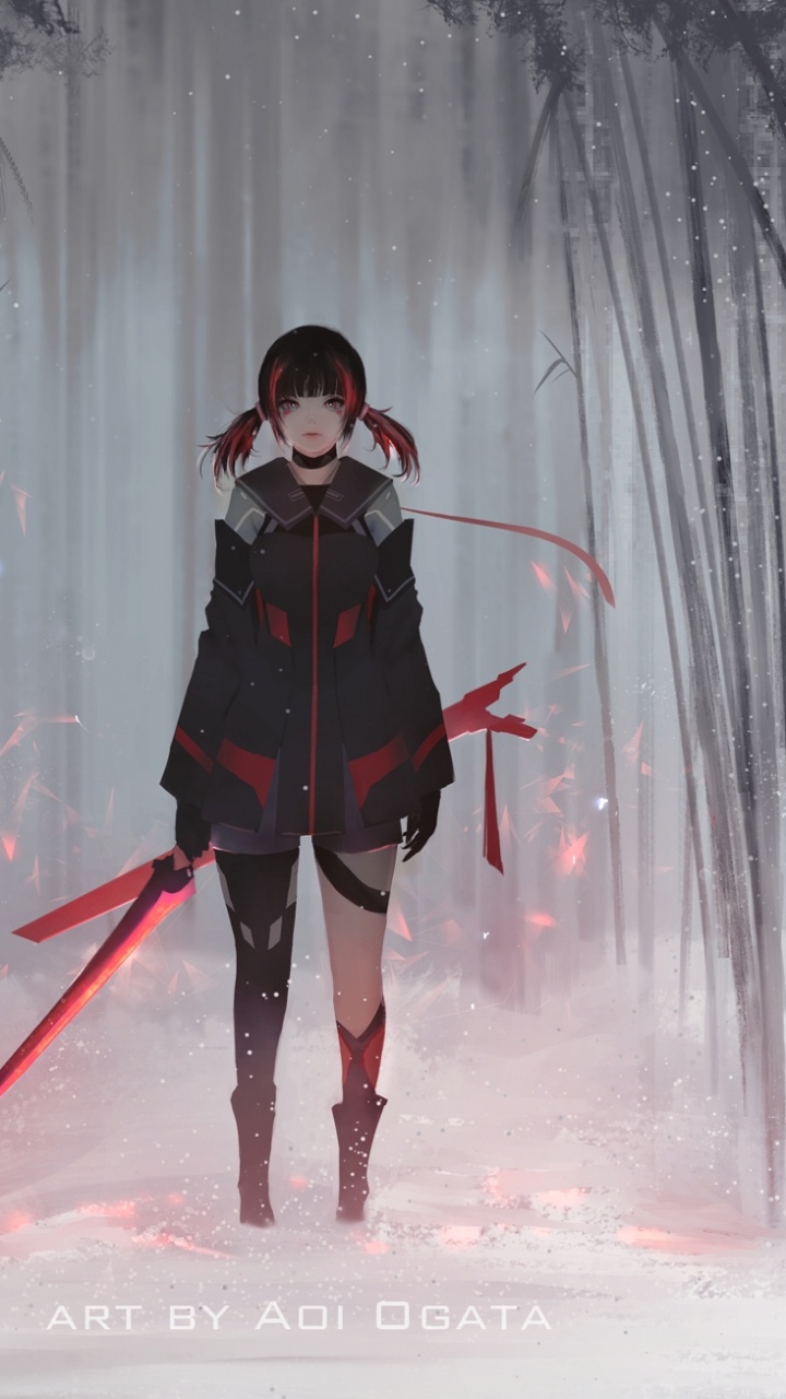 Femme en Manteau Noir Debout Sur un Sol Couvert de Neige. Wallpaper in 720x1280 Resolution