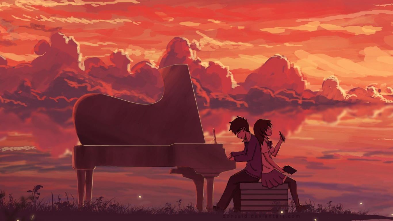 Femme en Robe Noire Debout Sur Terrain en Herbe Pendant le Coucher du Soleil. Wallpaper in 1366x768 Resolution