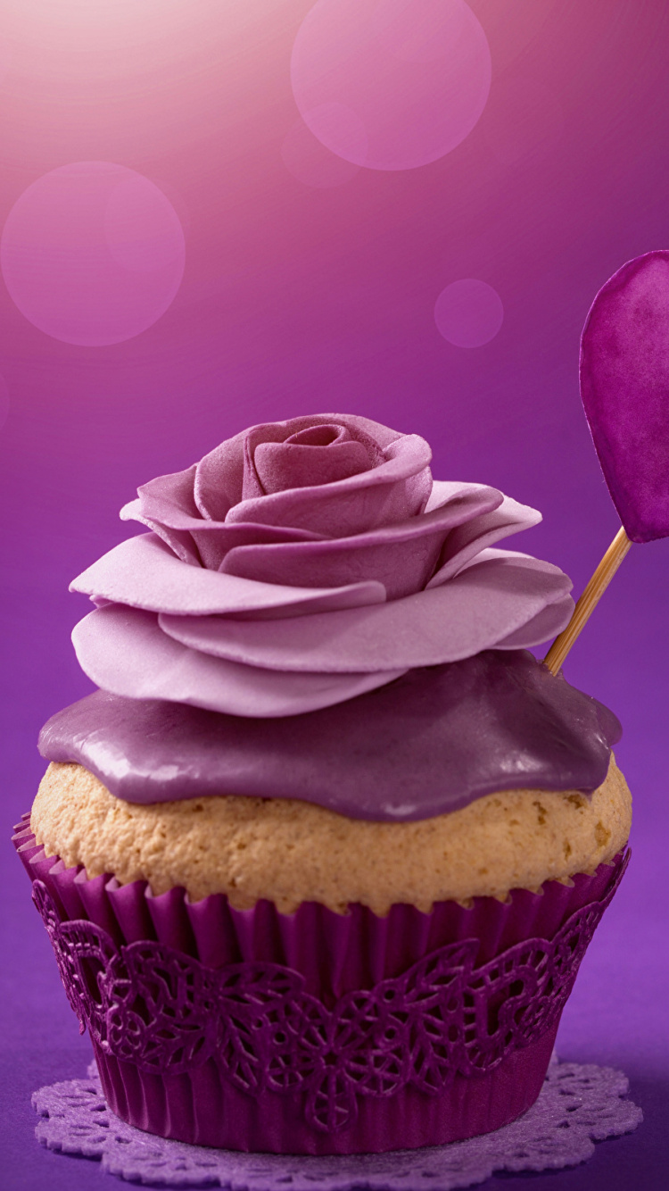 Cupcake, Cake, Purple, Sweetness, Icing. Wallpaper in 750x1334 Resolution