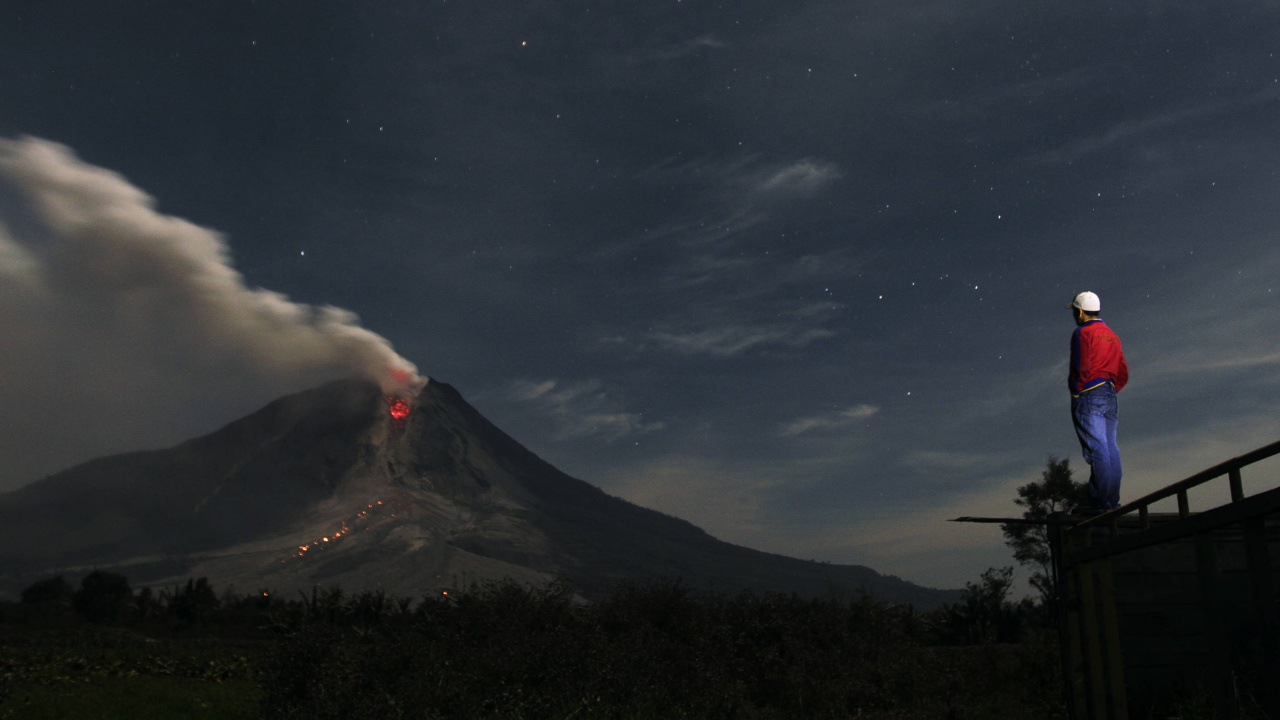 山锡纳朋, 火山的地貌, 类型的火山爆发, 天空, 气氛 壁纸 1280x720 允许