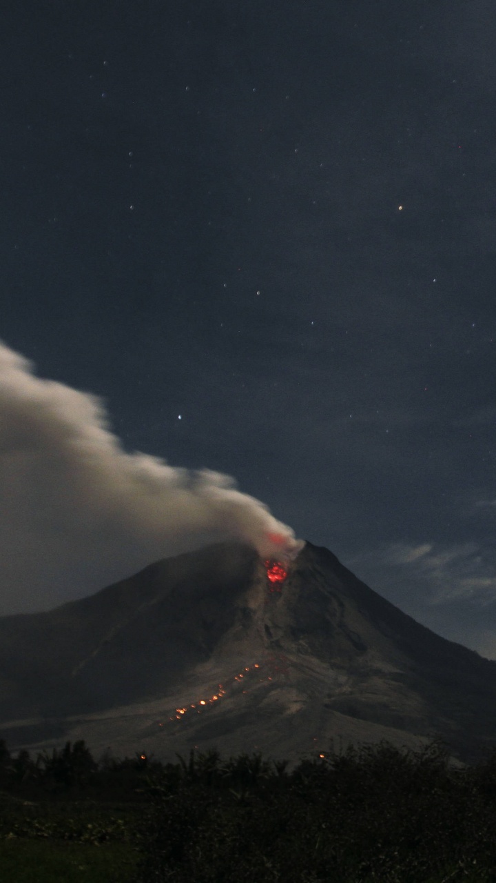 山锡纳朋, 火山的地貌, 类型的火山爆发, 天空, 气氛 壁纸 720x1280 允许